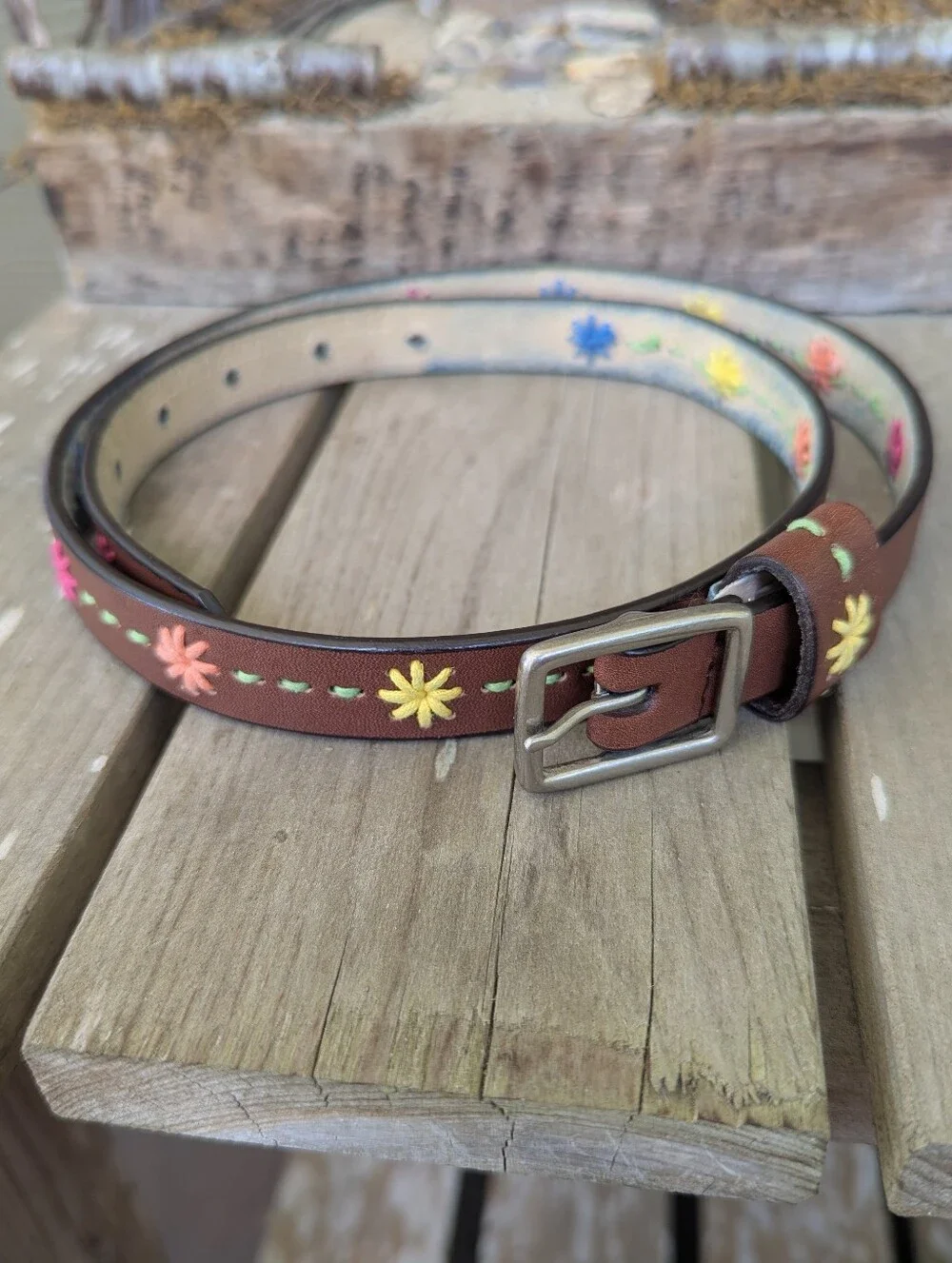 Embroidered Leather Floral Belt | Small | Western Bohemian